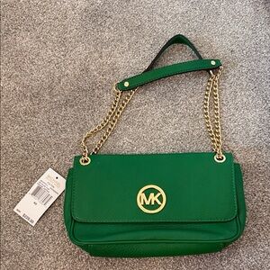 Michael Kors Emerald Green Shoulder Bag with Gold Accents